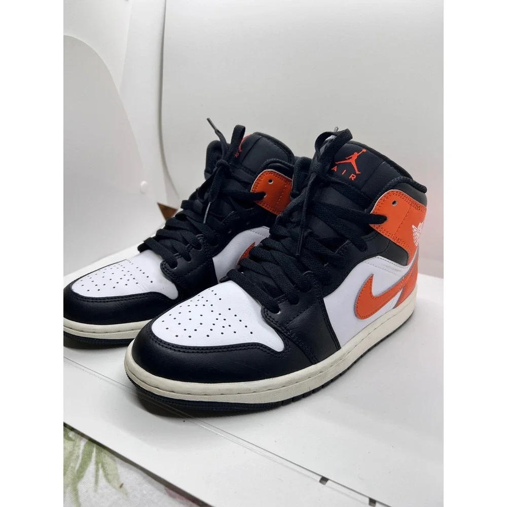 Air Jordan 1 Mid Shattered Backboard Mens Sneakers Black White Orange 554724-058